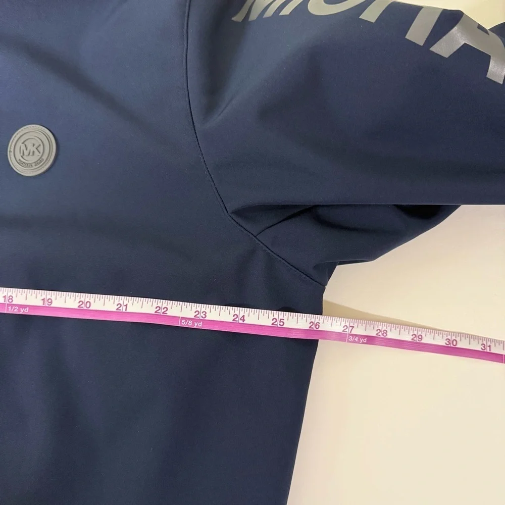 Michael Kors Men XL tall Blue soft shell full zip hooded arm logo Jacket coat